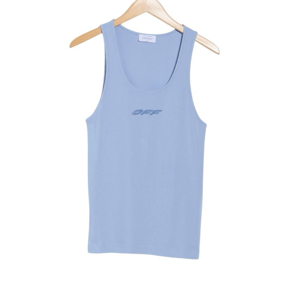 Stretch Cotton Logo Tank Off-White Blue